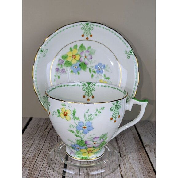 VTG Wellington China Art Deco Bone China Floral Teacup Set Hand Painted - Picture 1 of 6